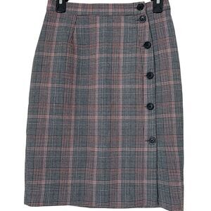 Preppy Plaid Dark Acdemia Button-Detail Minimalist Skirt